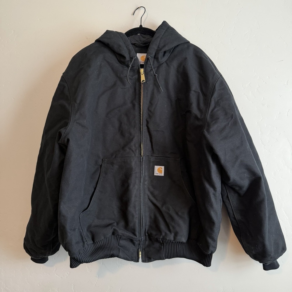 Carhartt 103940-BLK Canvas Quilted Hooded Zip Up Work Jacket Mens Black Size XL